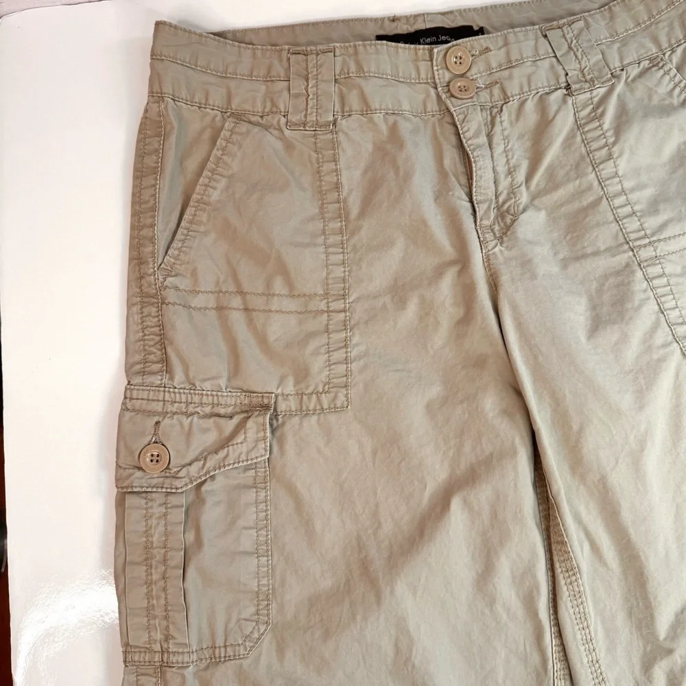 CALVIN KLEIN 8 Khaki Cargo Cotton Adjustable Capri Pants Shorts Size 8 - Picture 14 of 15